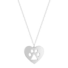 将图片加载到图库查看器，Stainless Steel Pet Paw Footprint Necklaces Cute Animal Dog Cat Love Heart Pendant Necklace For Women Girls Jewelry

