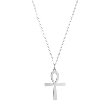 将图片加载到图库查看器，Stainless Steel Goddess Egyptian Ankh Necklace Cross Pendant Religious Clavicle Chain Statement Necklace Women Jewelry
