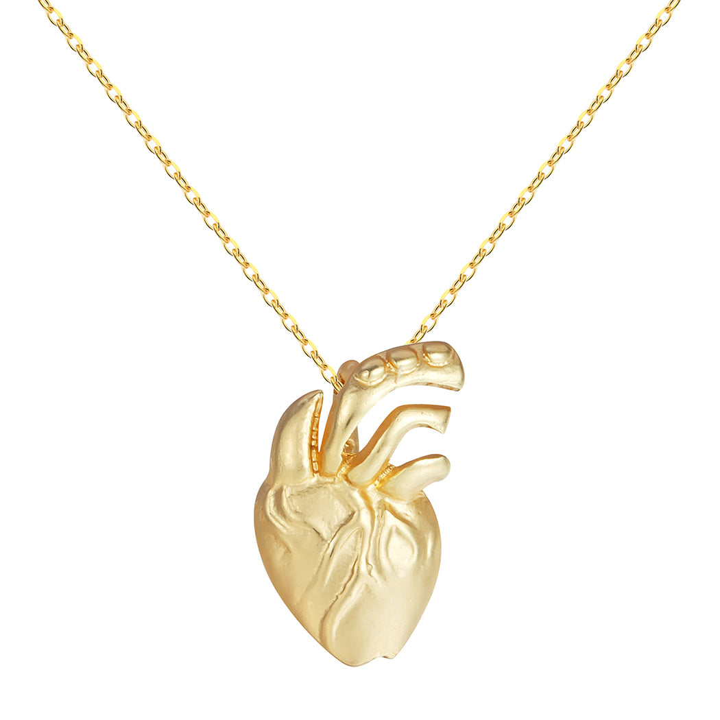 Chereda Gold Color Plated Anatomical Heart Necklace One Side Vivid Human Organ Chain Pendant Collares Nurse Medical Nurse Gift