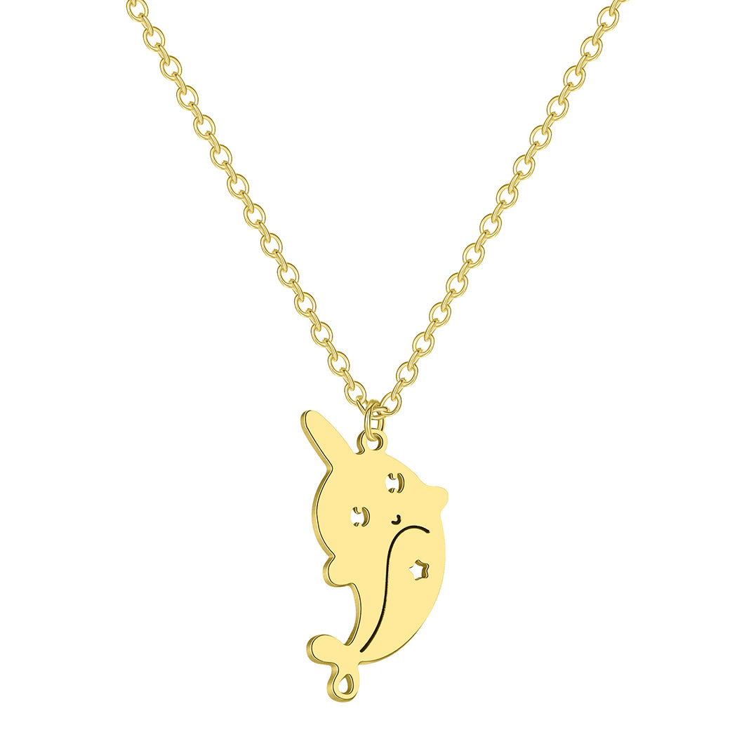 Stainless Steel Gold Unicorn Necklace For Women Cartoon Dolphin Cute Lovely Sea Animal Choker Chocker Colier Jewelry